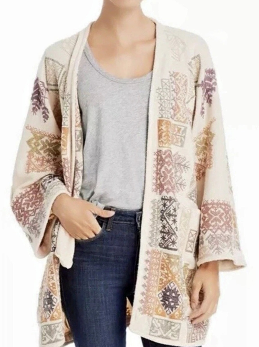 Johnny Was Geometric Cardigan in Cream & Multicolor Size S/M/L/XL MWT